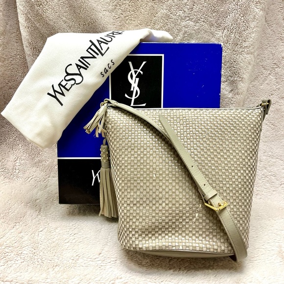 RARE YSL Vintage Woven Taupe Shoulder Bag Full Inclusion - Picture 3 of 15